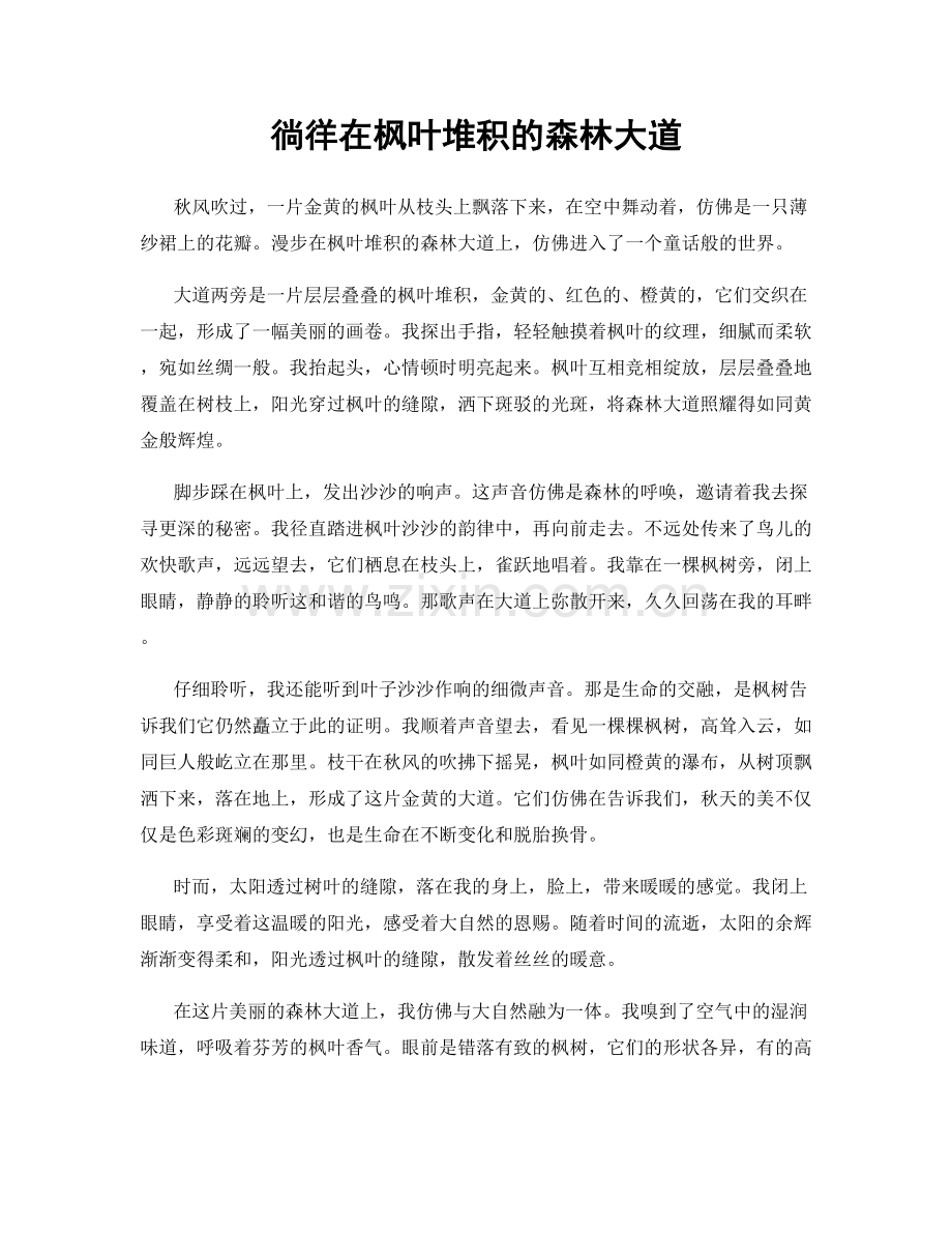 徜徉在枫叶堆积的森林大道.docx_第1页