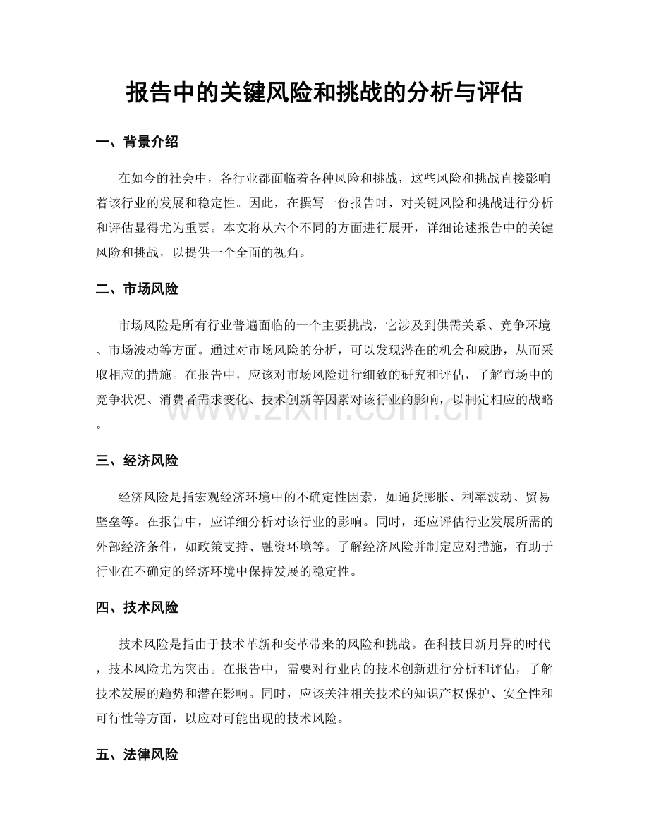 报告中的关键风险和挑战的分析与评估.docx_第1页