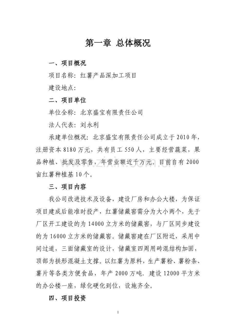 红薯产品深加工项目可行性可行性分析报告.doc_第1页
