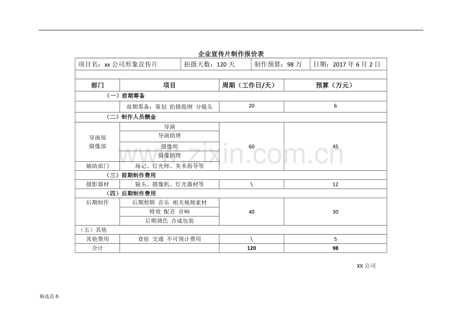 企业宣传片制作报价表.doc_第1页