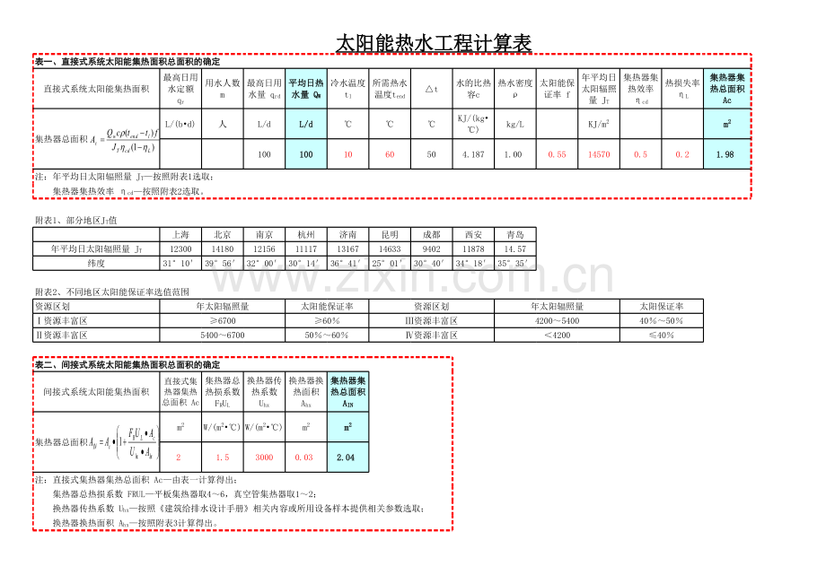 太阳能热水系统计算选型表格.xls_第2页