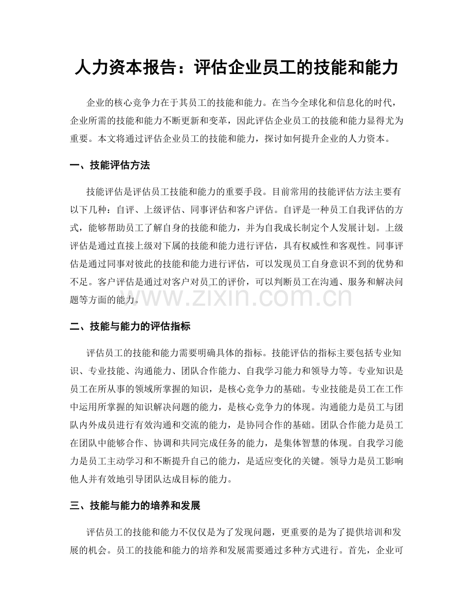 人力资本报告：评估企业员工的技能和能力.docx_第1页