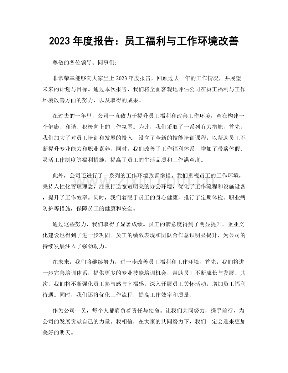 2023年度报告：员工福利与工作环境改善.docx_第1页