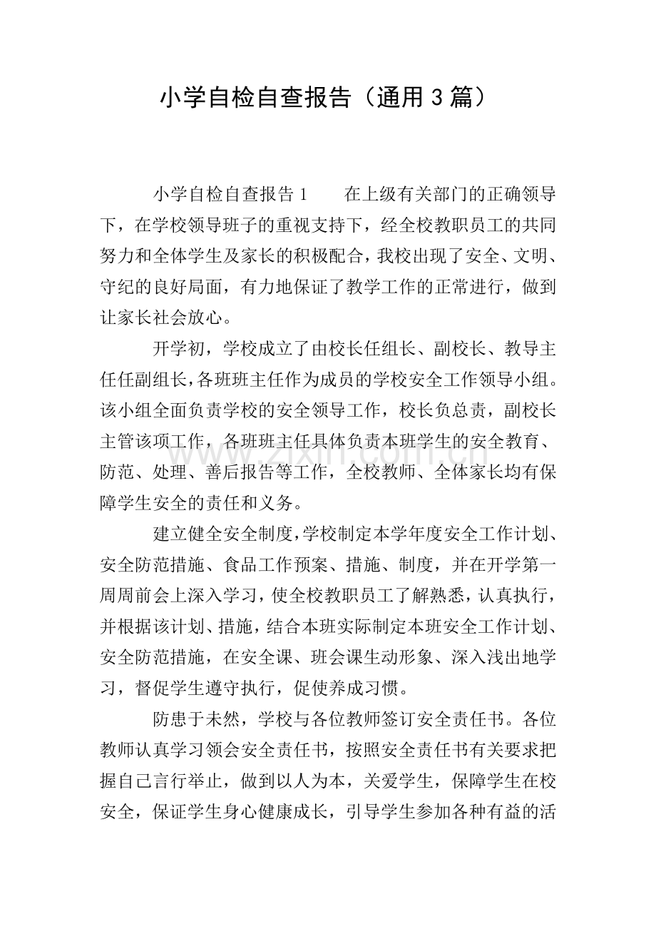 小学自检自查报告(通用3篇).doc_第1页