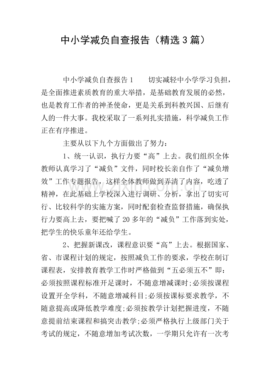 中小学减负自查报告(3篇).doc_第1页