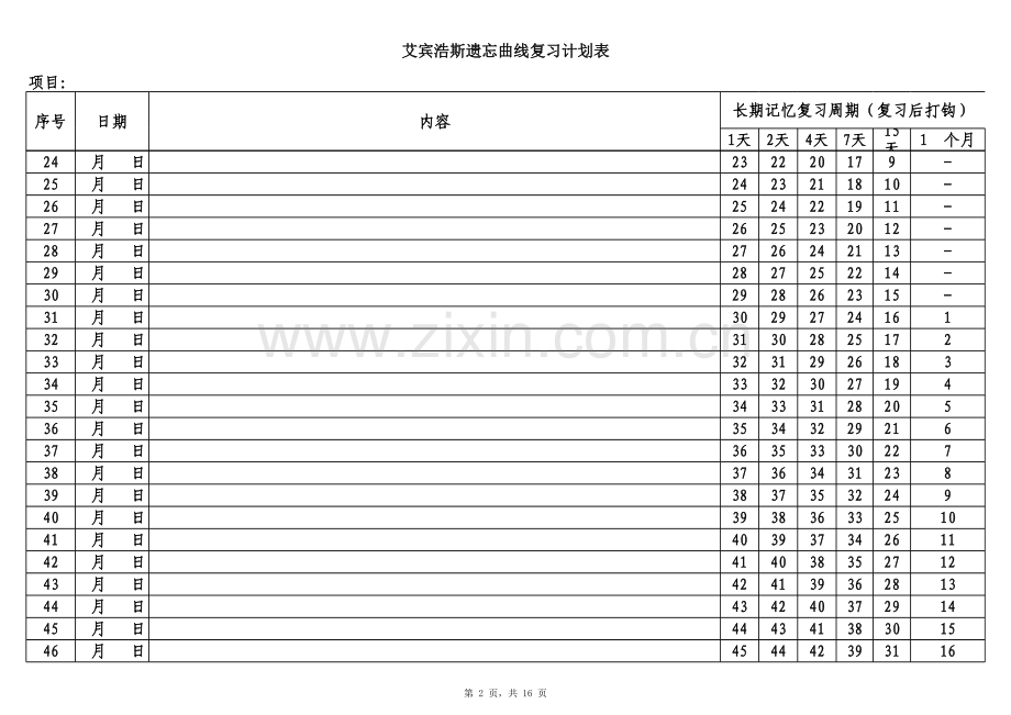 艾宾浩斯记忆表格.xls_第2页