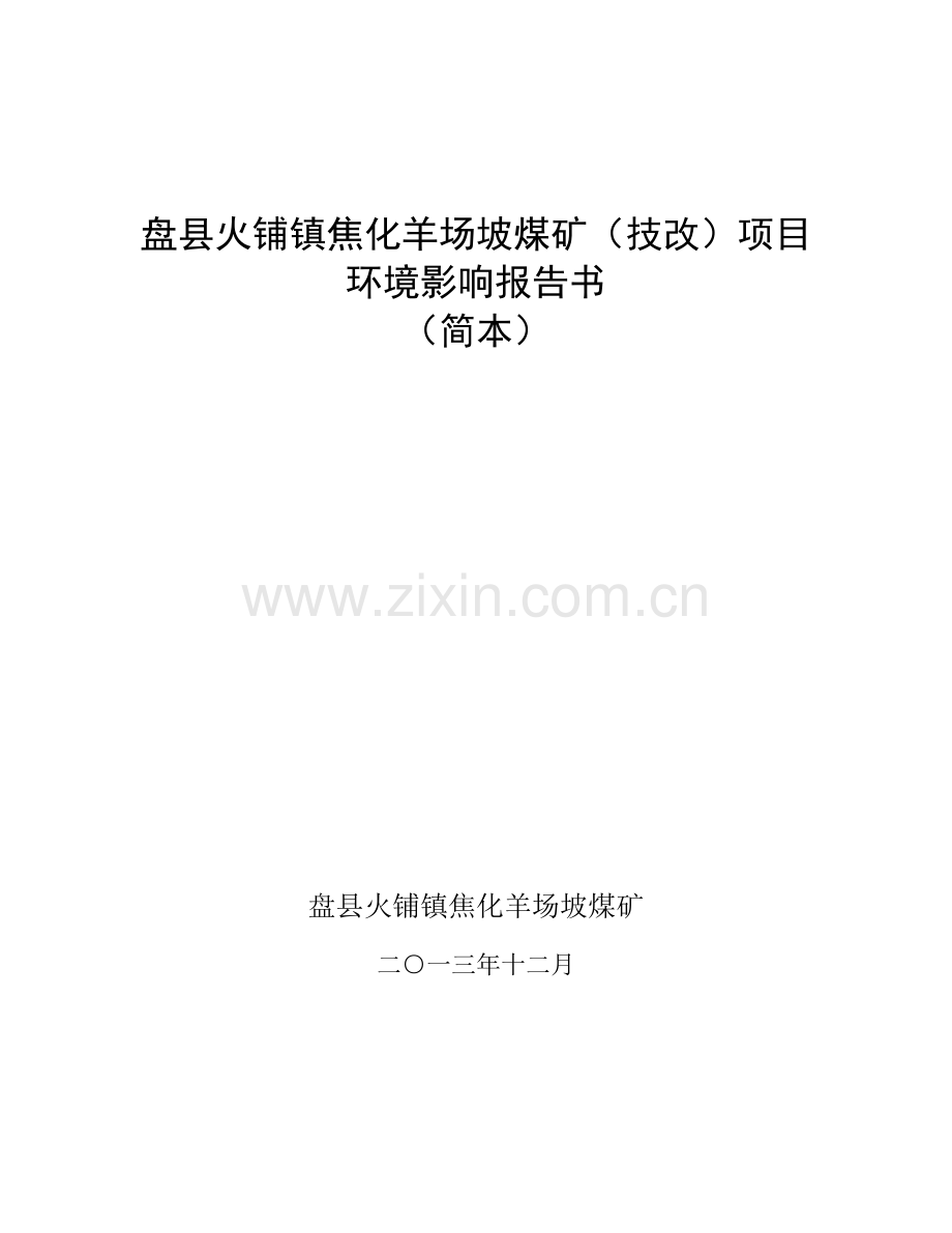 盘县火铺镇焦化羊场坡煤矿(技改)项目环境风险报告书.doc_第1页
