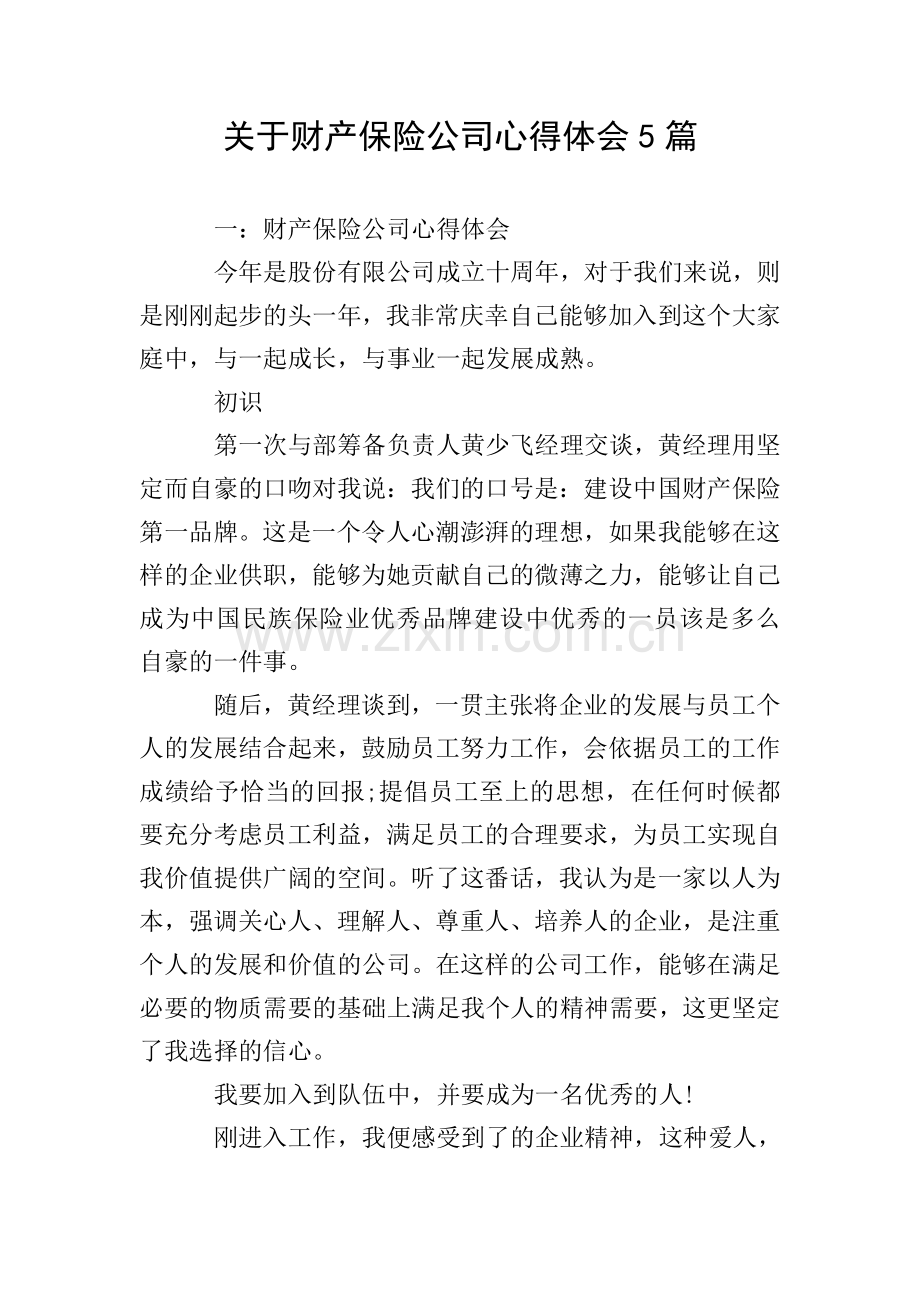 关于财产保险公司心得体会5篇.doc_第1页