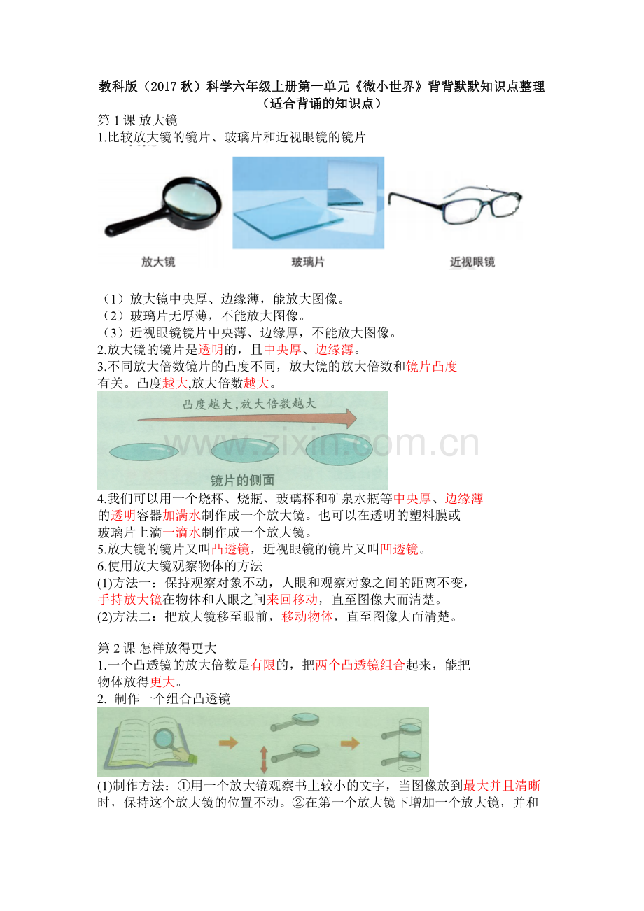 教科版新版六年级上册科学第一单元《微小世界》背背默默知识点整理(1).doc_第1页