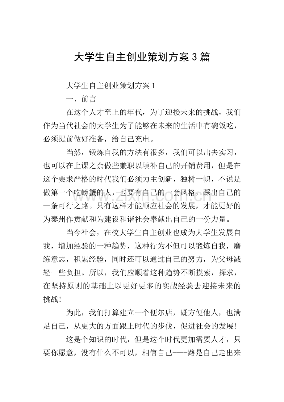 大学生自主创业策划方案3篇.doc_第1页