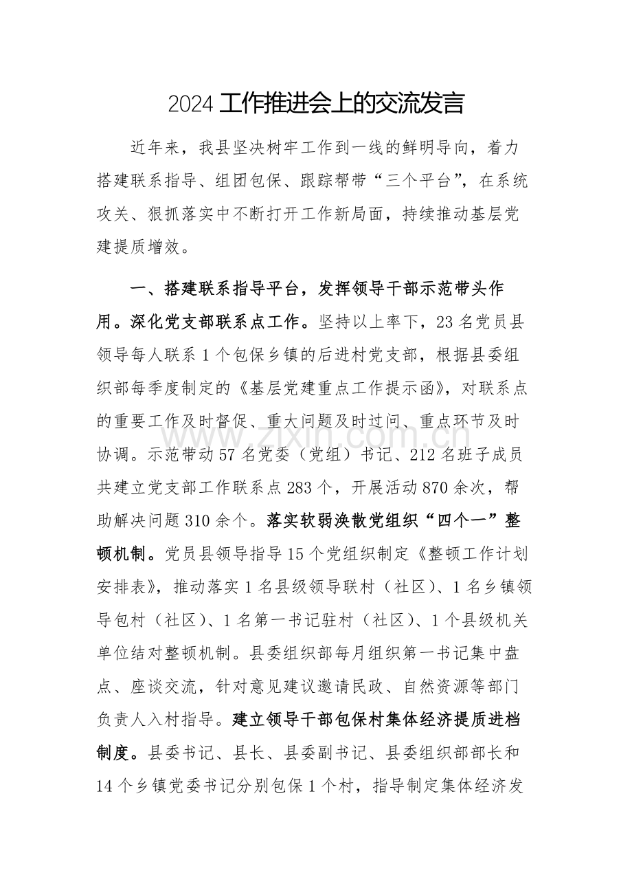 2024工作推进会上的交流发言.docx_第1页