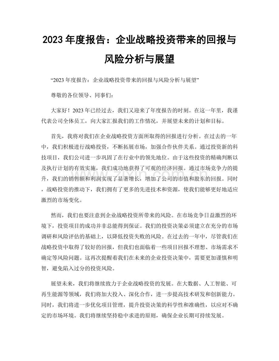 2023年度报告：企业战略投资带来的回报与风险分析与展望.docx_第1页