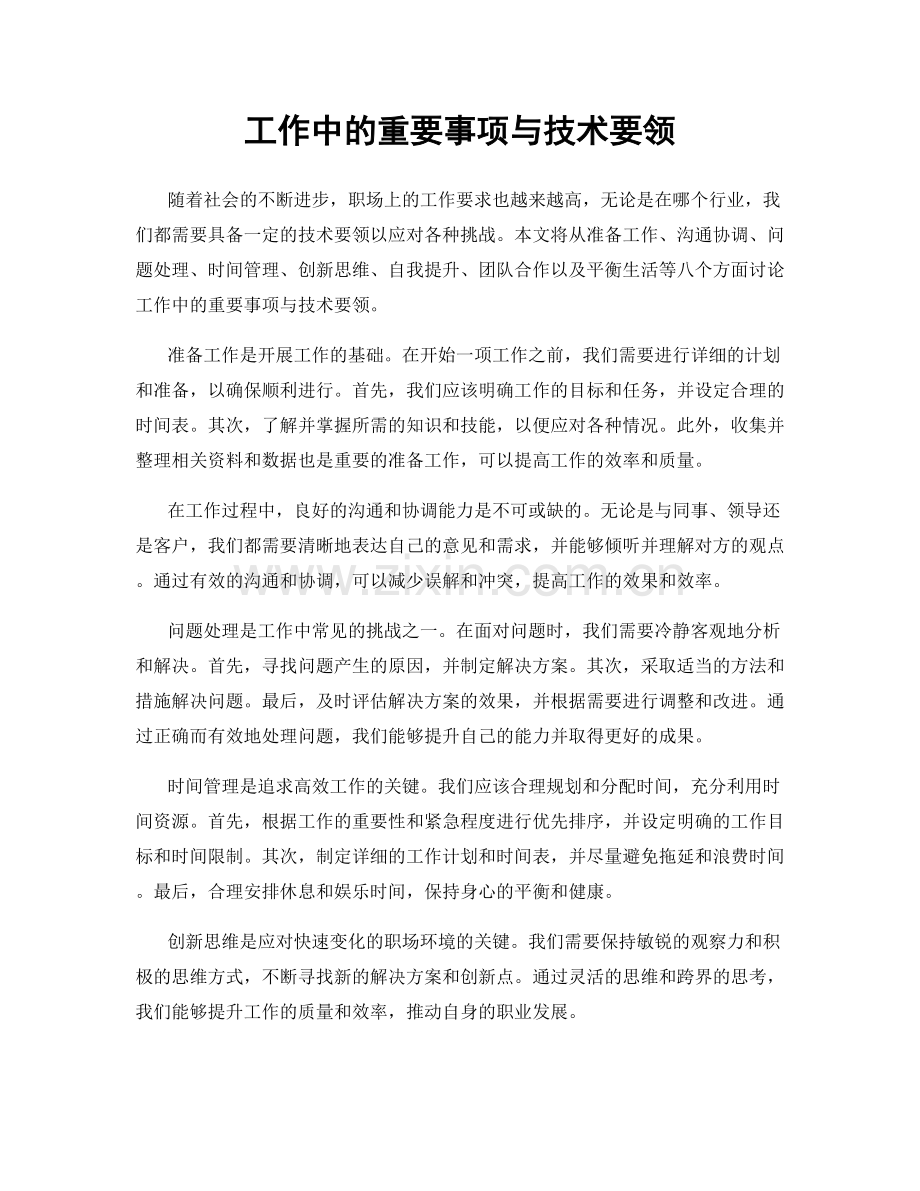 工作中的重要事项与技术要领.docx_第1页
