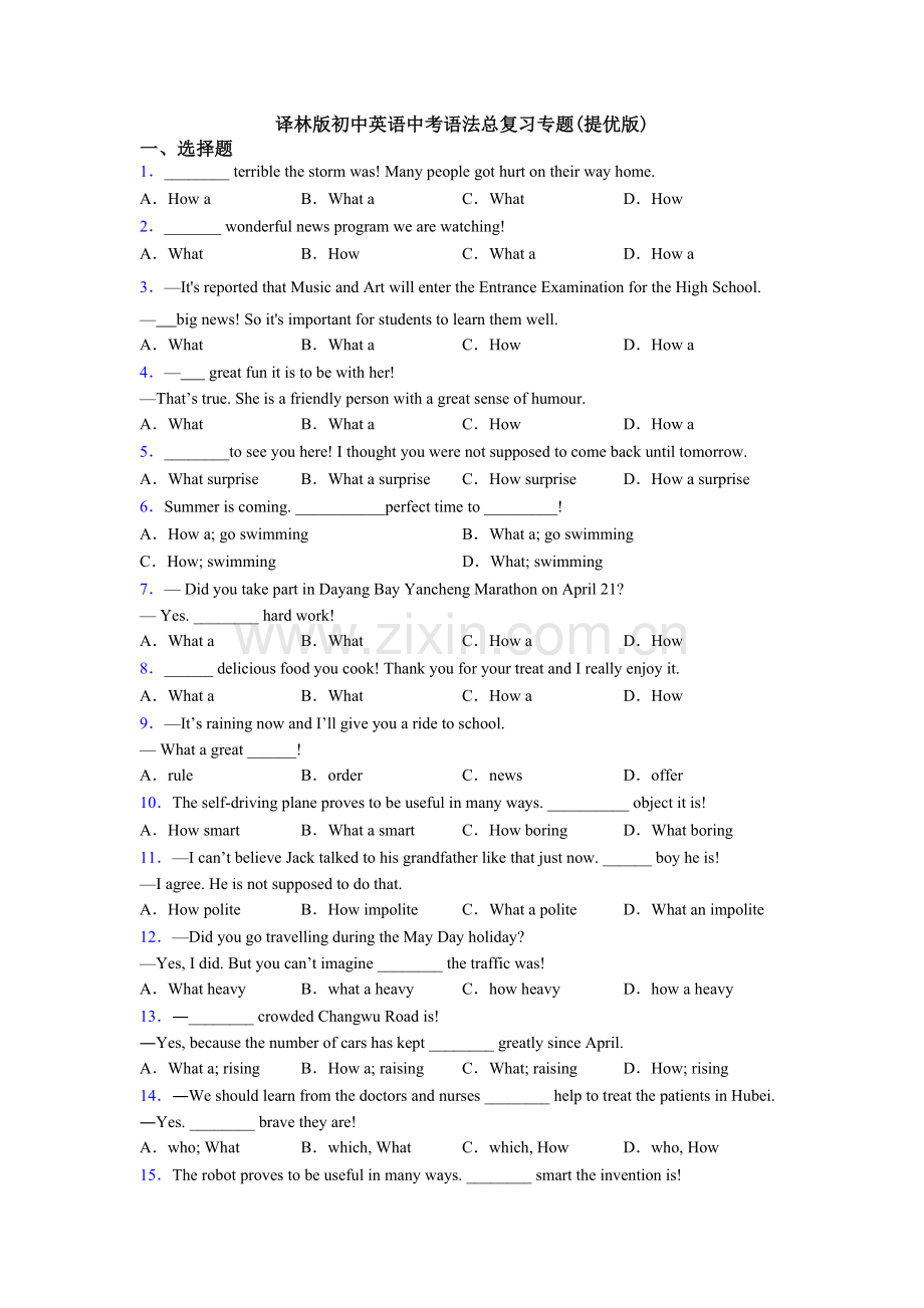 译林版初中英语中考语法总复习专题(提优版).doc_第1页