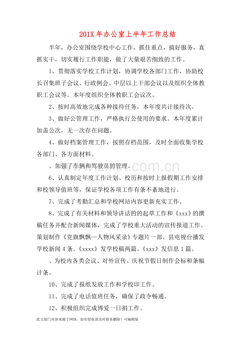 201X年办公室上半年工作总结.doc_第1页