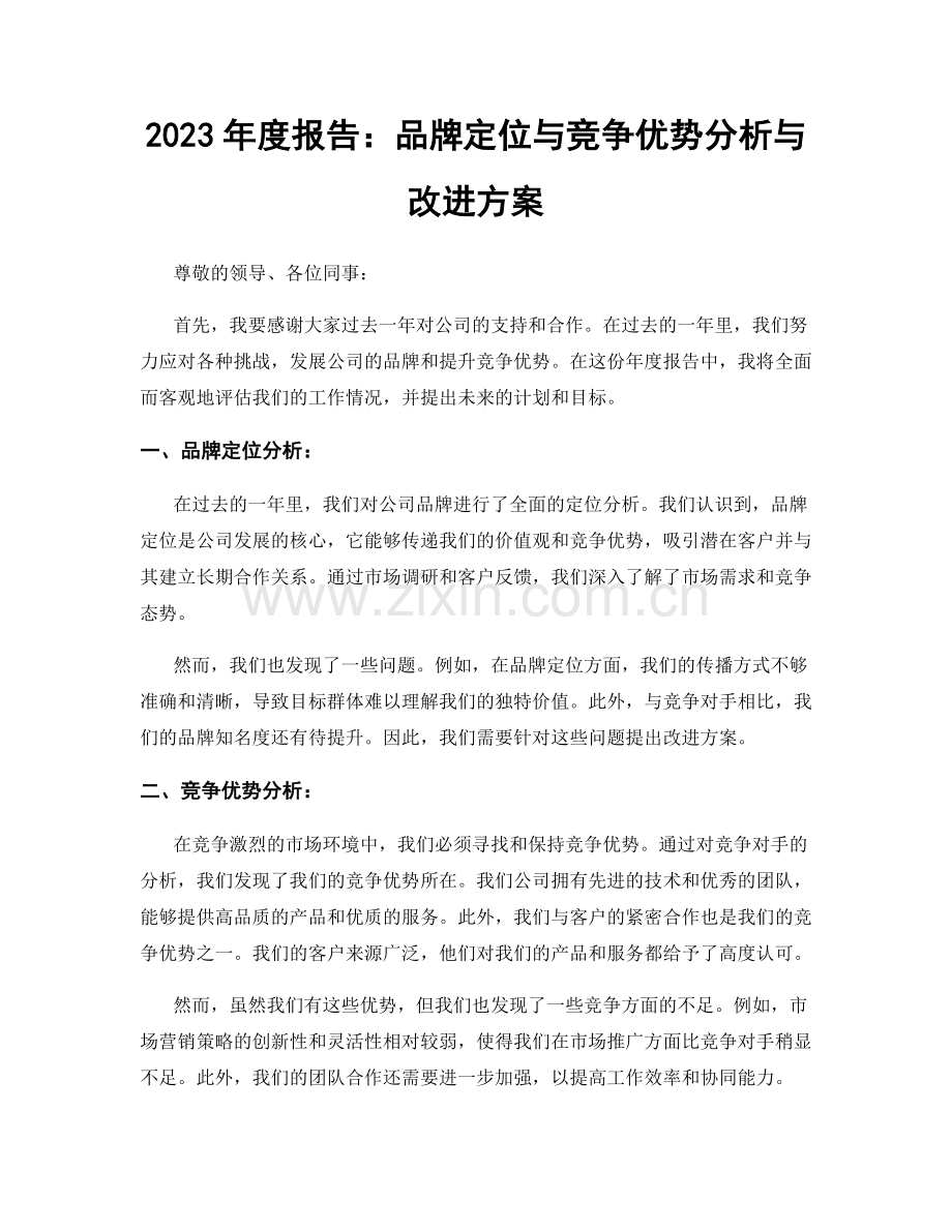 2023年度报告：品牌定位与竞争优势分析与改进方案.docx_第1页