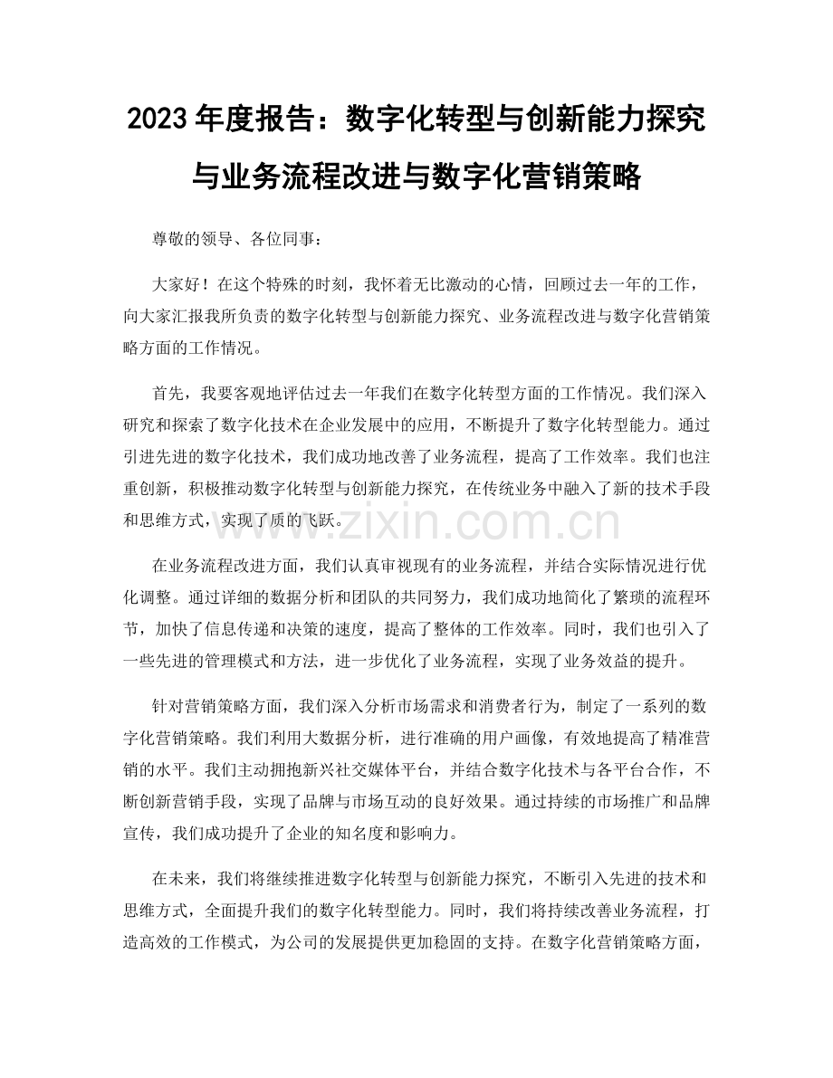 2023年度报告：数字化转型与创新能力探究与业务流程改进与数字化营销策略.docx_第1页