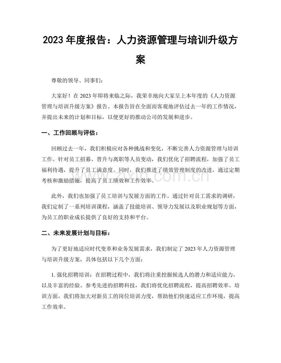 2023年度报告：人力资源管理与培训升级方案.docx_第1页