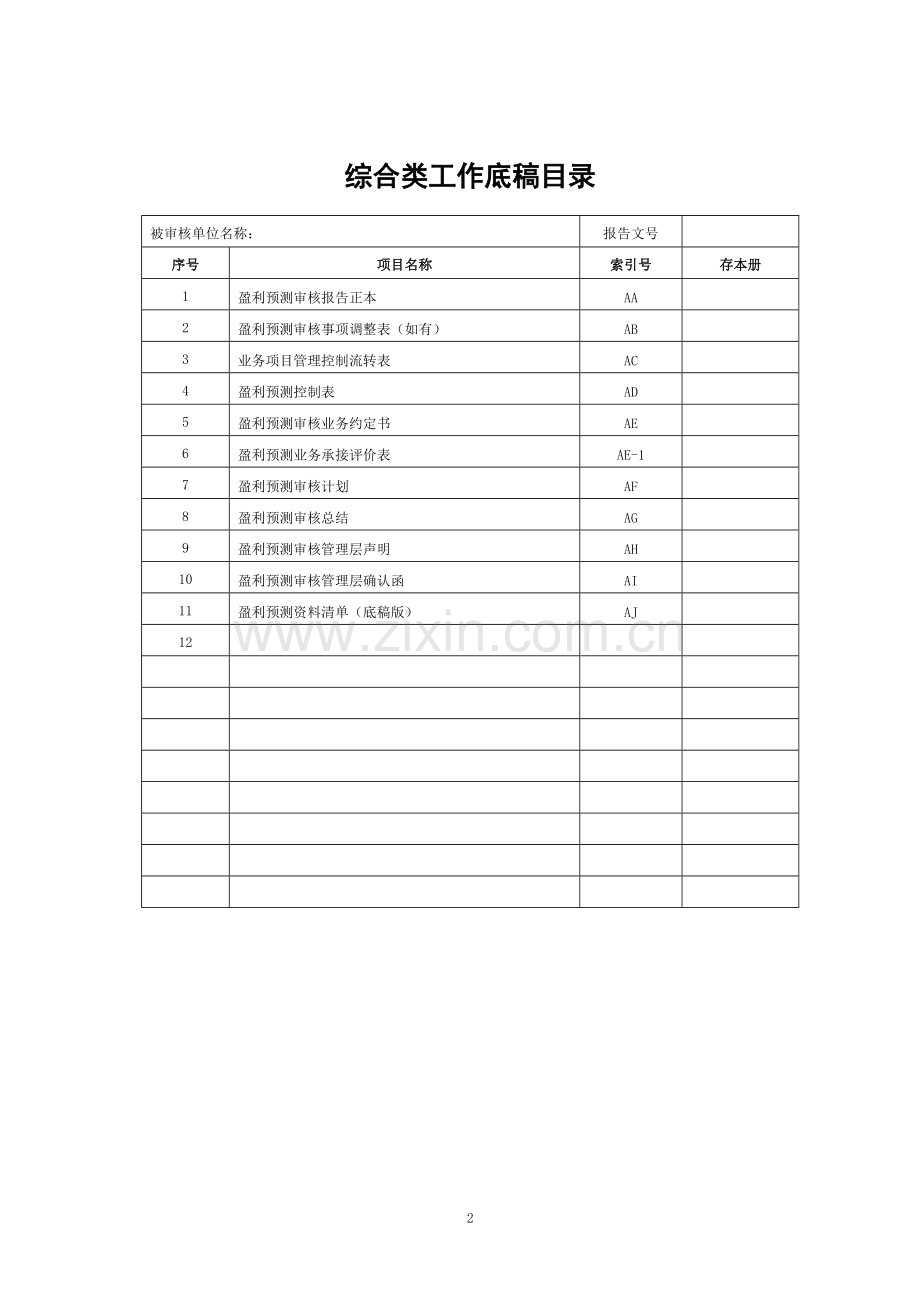 会计师事务所对企业盈利预测工作底稿模板.doc_第2页