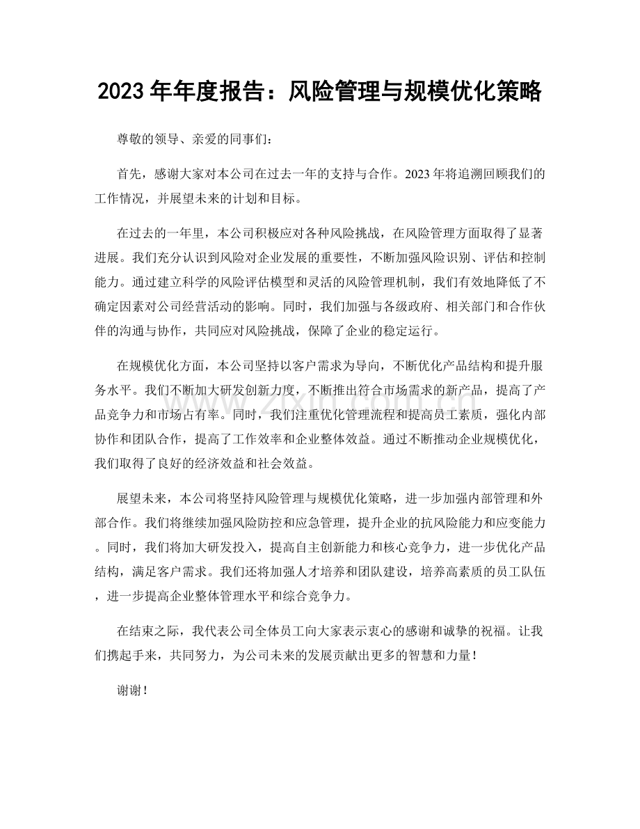 2023年年度报告：风险管理与规模优化策略.docx_第1页
