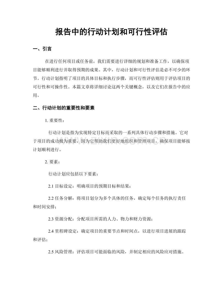 报告中的行动计划和可行性评估.docx_第1页