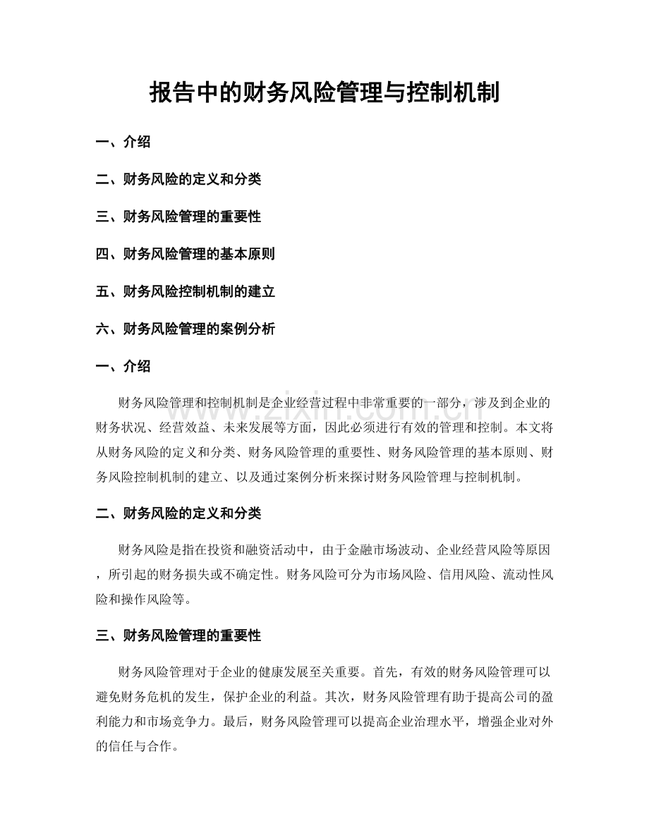 报告中的财务风险管理与控制机制.docx_第1页