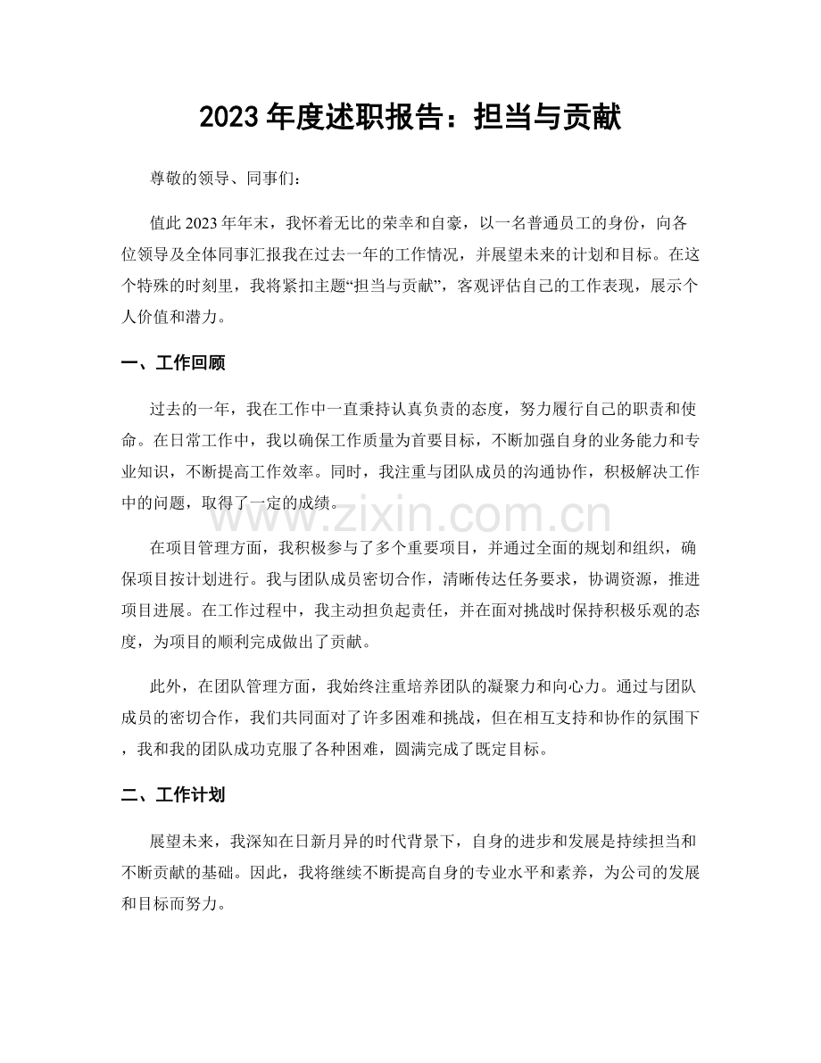 2023年度述职报告：担当与贡献.docx_第1页
