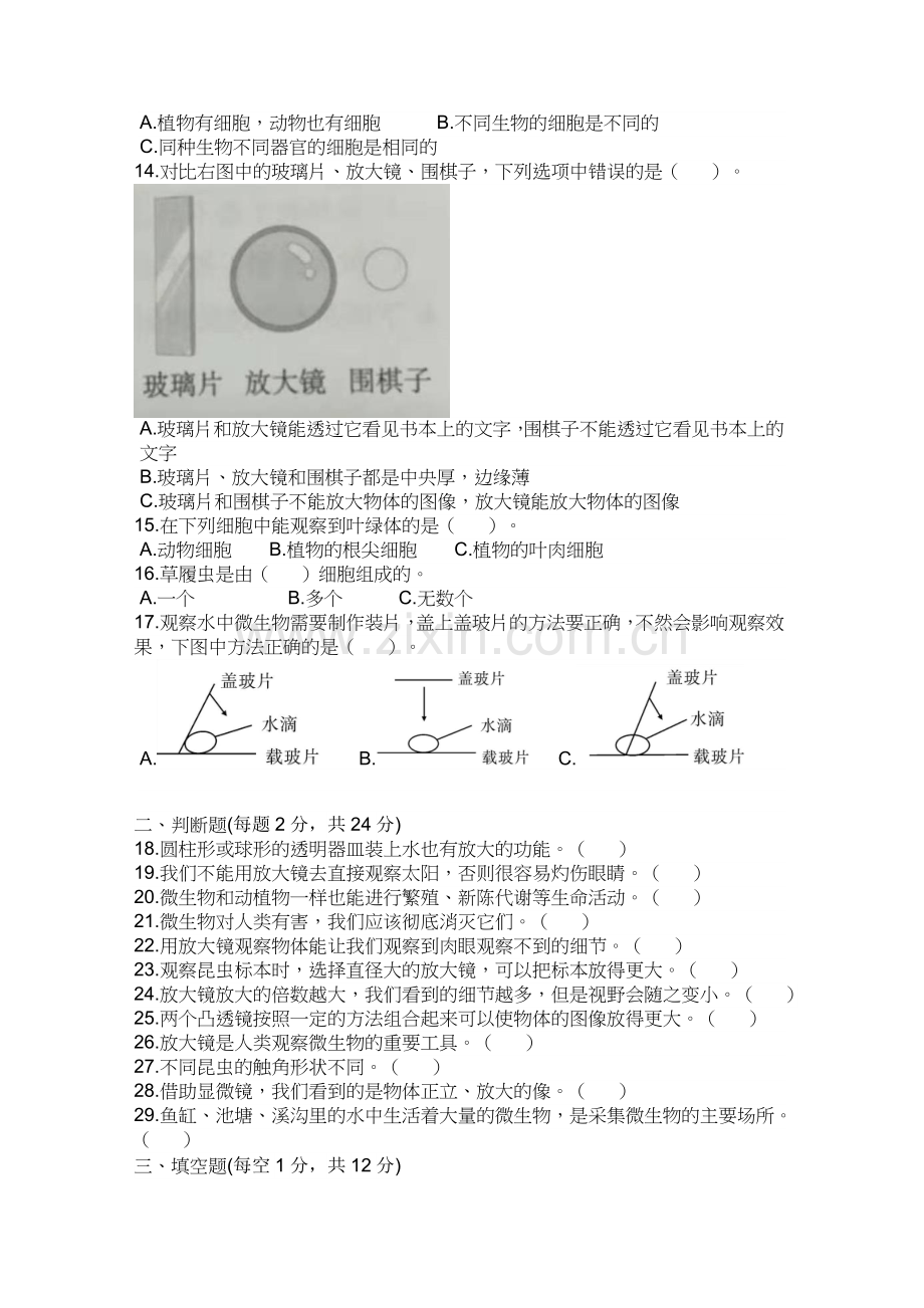 教科版(2017秋)六年级科学上册第一单元《微小世界》测试卷(含答案解析).doc_第2页
