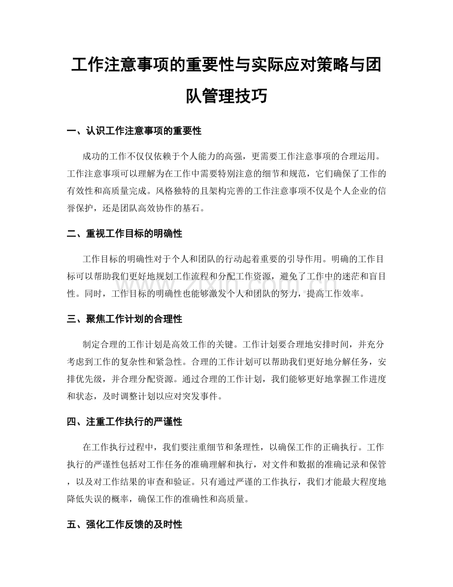 工作注意事项的重要性与实际应对策略与团队管理技巧.docx_第1页