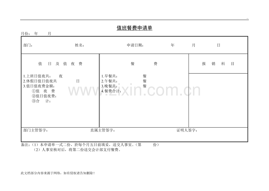 值班餐费申请单.doc_第1页