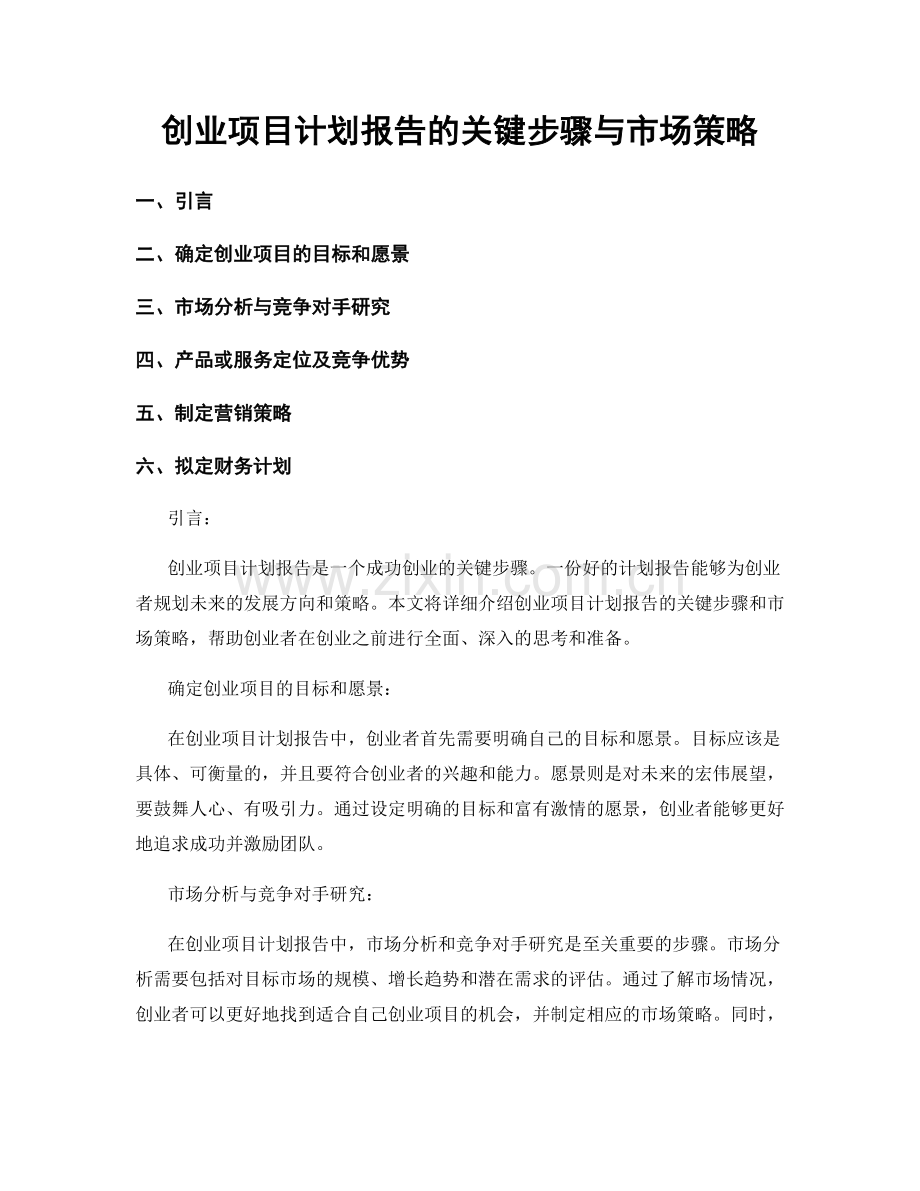 创业项目计划报告的关键步骤与市场策略.docx_第1页