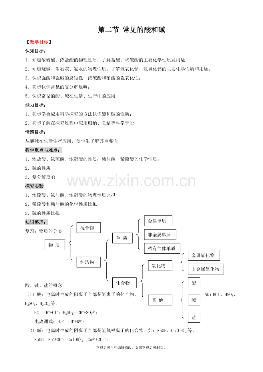 沪教版化学全国版九年级下册-7.2《常见的酸和碱》教案.doc_第1页