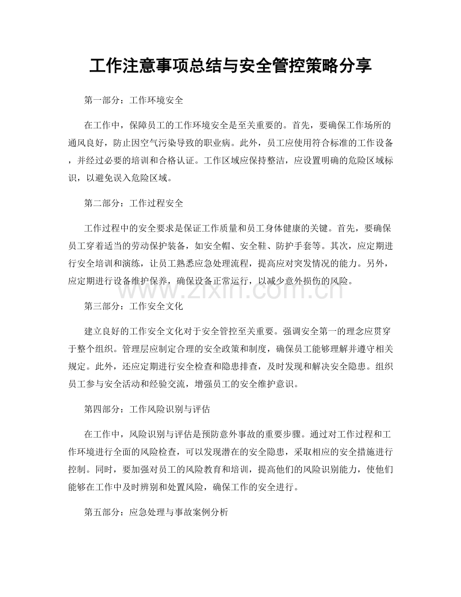 工作注意事项总结与安全管控策略分享.docx_第1页