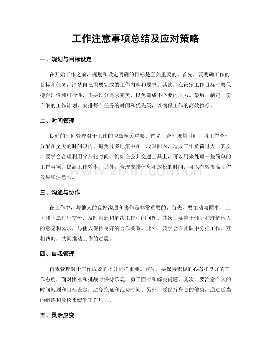 工作注意事项总结及应对策略.docx_第1页