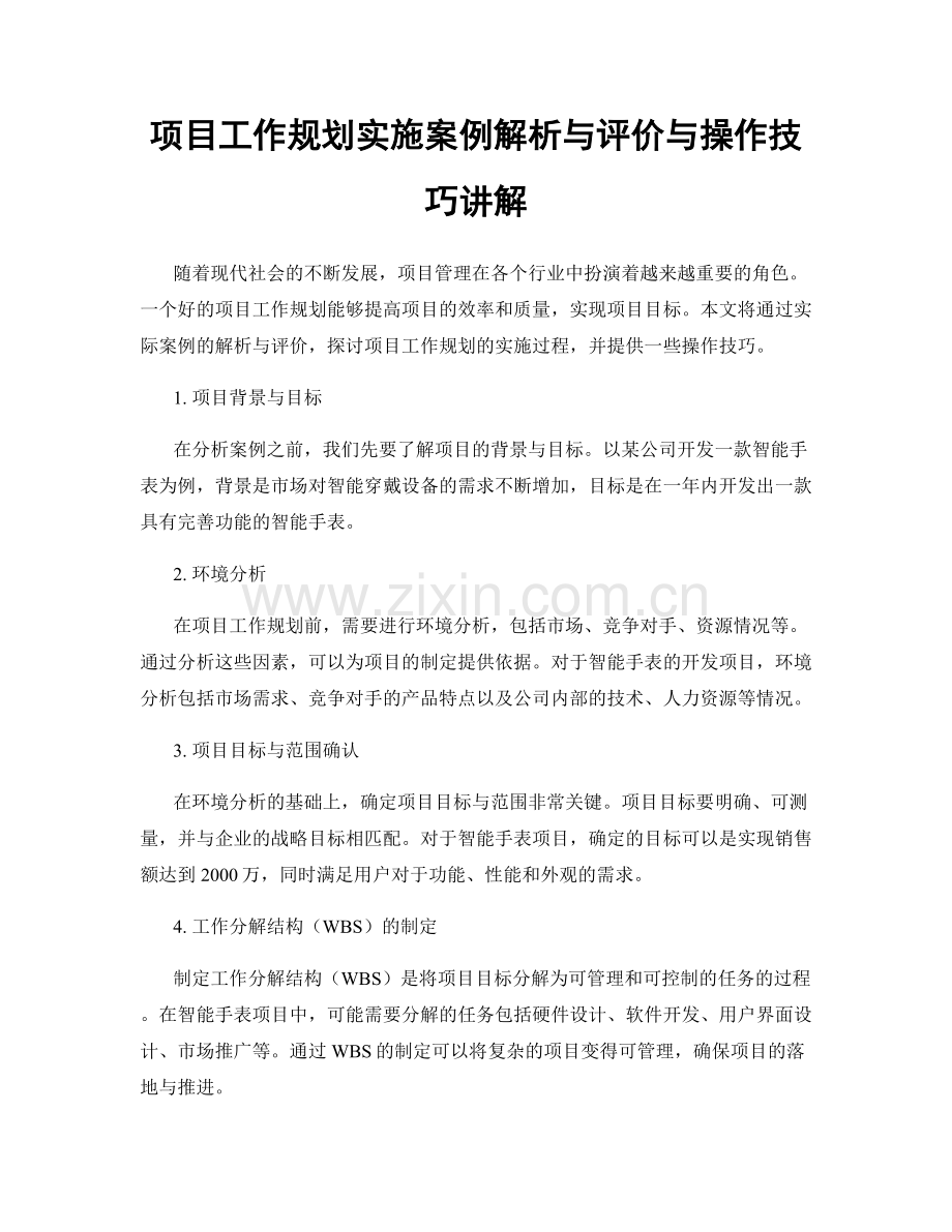 项目工作规划实施案例解析与评价与操作技巧讲解.docx_第1页