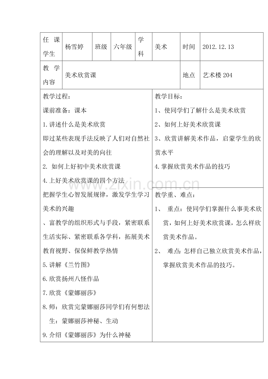 美术欣赏课听课记录.doc_第1页