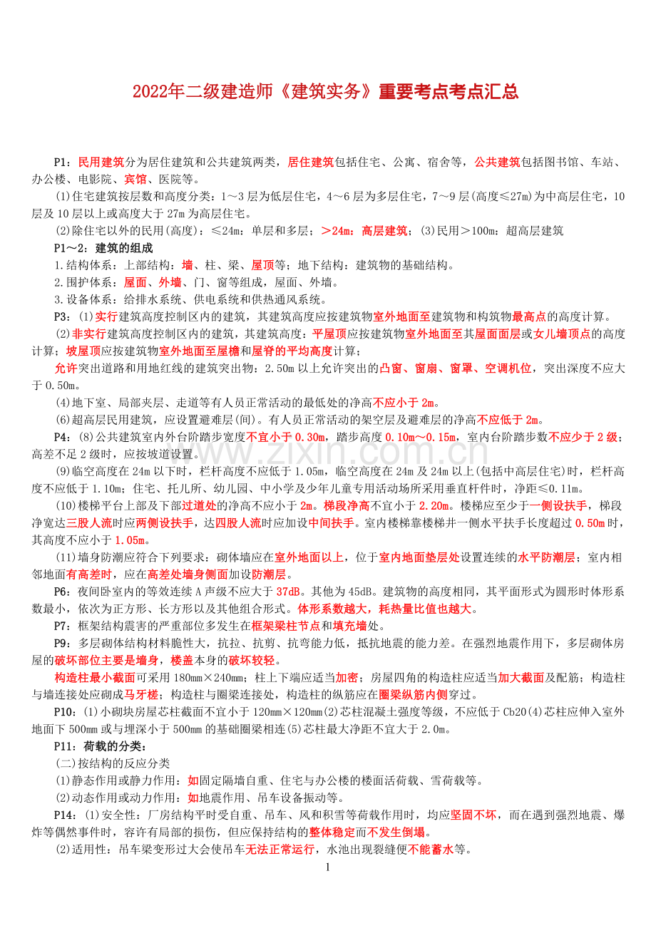 2022年二级建造师《建筑实务》重要考点汇总.pdf_第1页