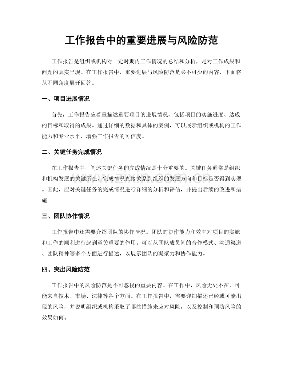 工作报告中的重要进展与风险防范.docx_第1页