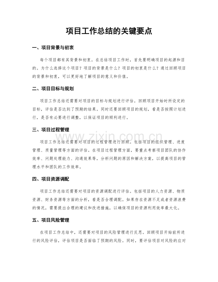 项目工作总结的关键要点.docx_第1页