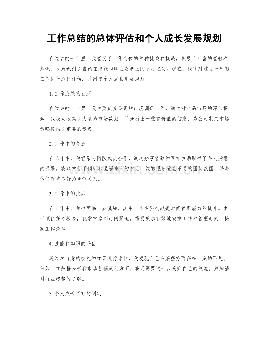 工作总结的总体评估和个人成长发展规划.docx_第1页
