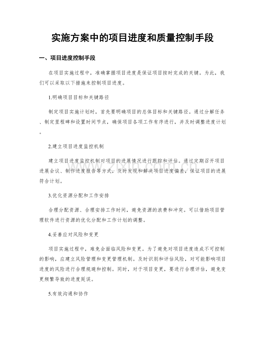 实施方案中的项目进度和质量控制手段.docx_第1页