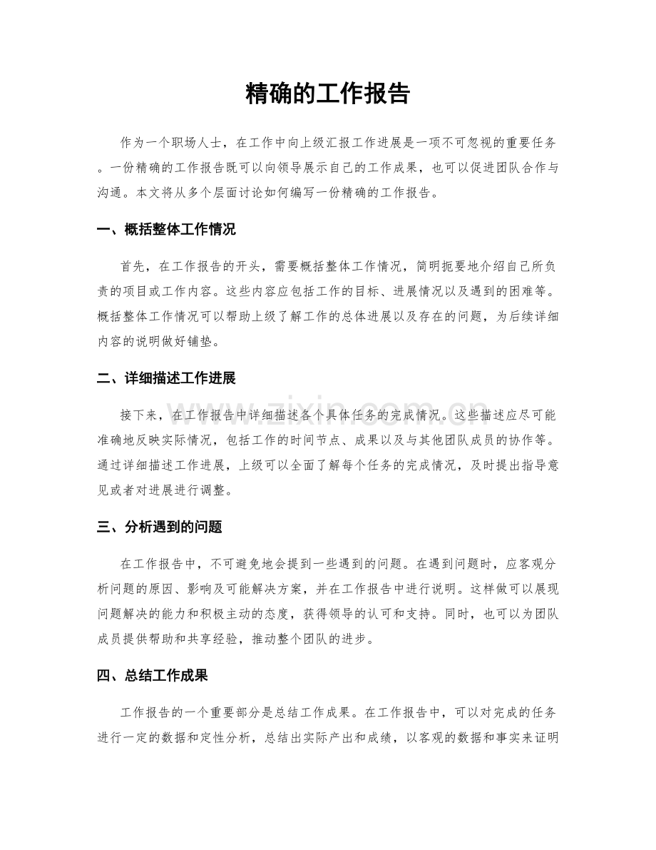 精确的工作报告.docx_第1页