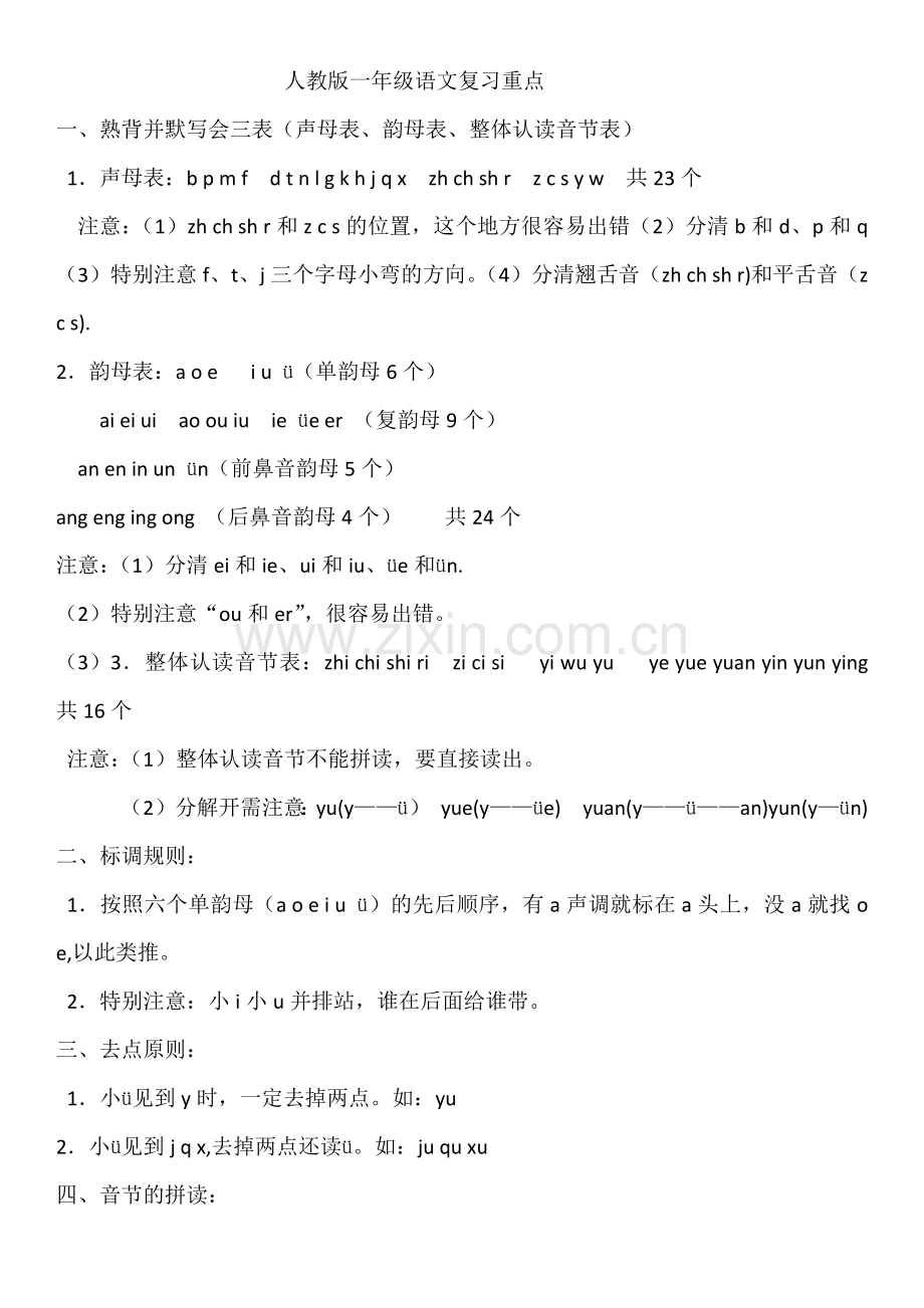 人教版一年级语文重点知识汇总.docx_第1页