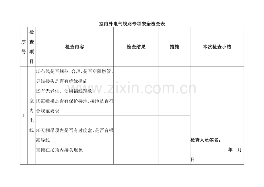 电气线路专项检查表.doc_第1页