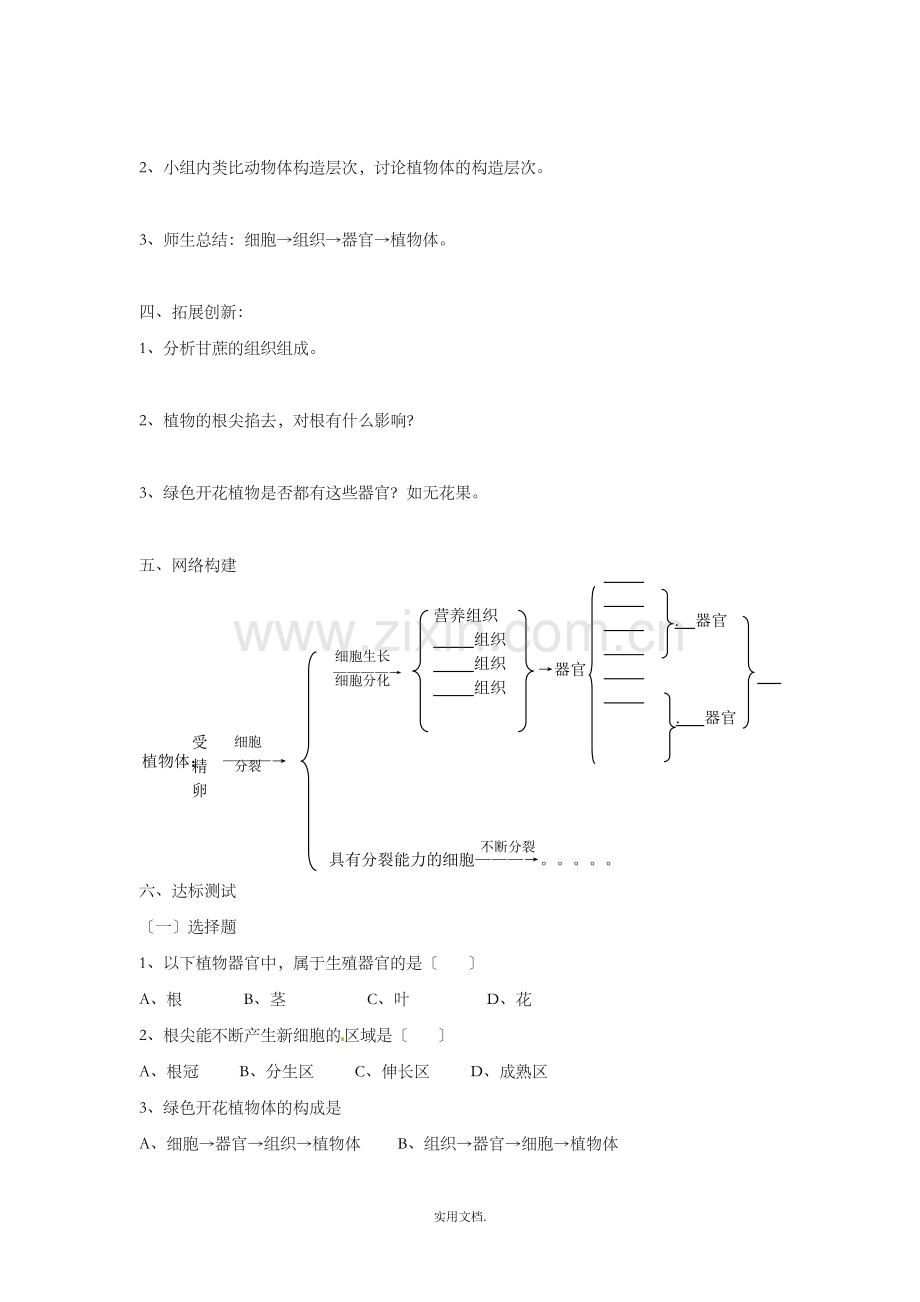 七年级生物上册-2.2.3《植物体的结构层次》导学案2-新人教版.doc_第2页