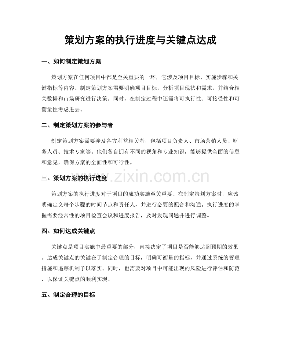 策划方案的执行进度与关键点达成.docx_第1页