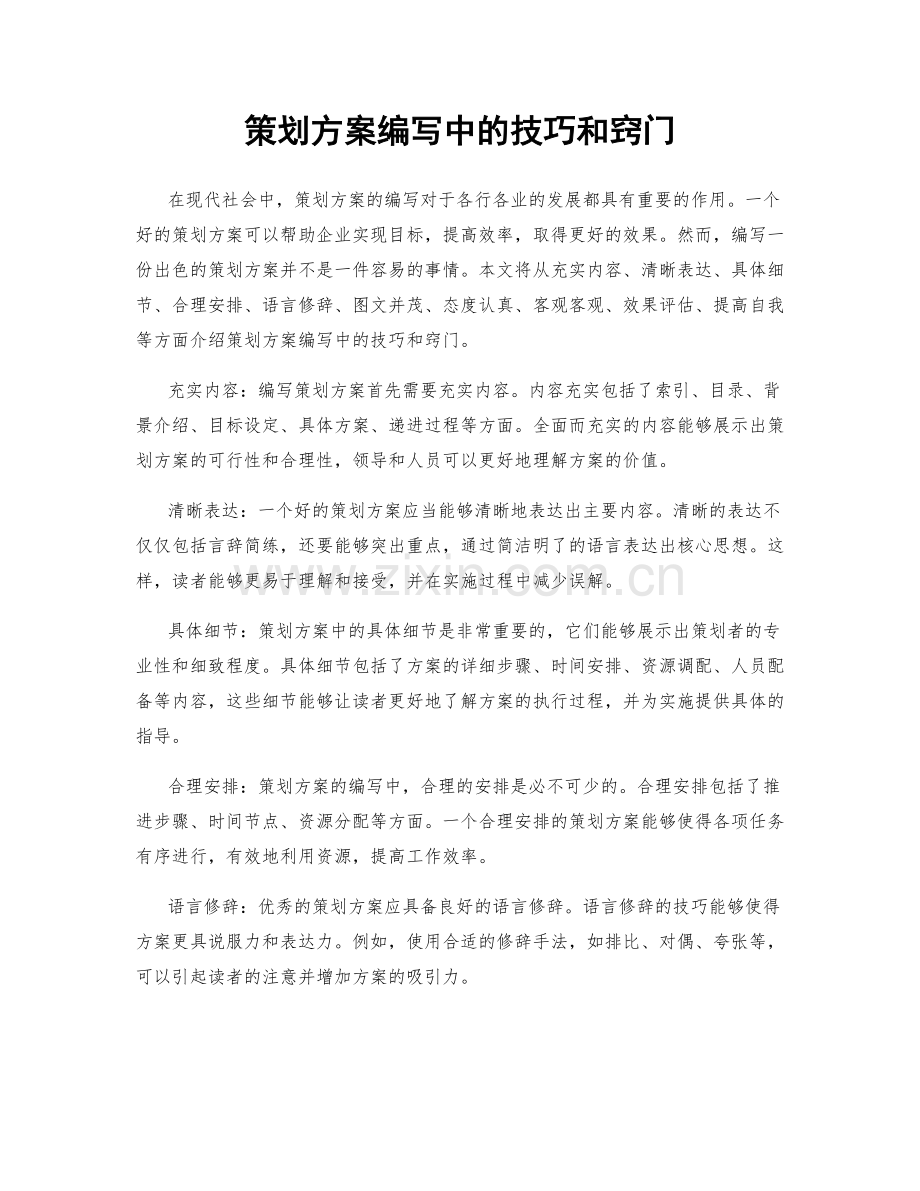 策划方案编写中的技巧和窍门.docx_第1页
