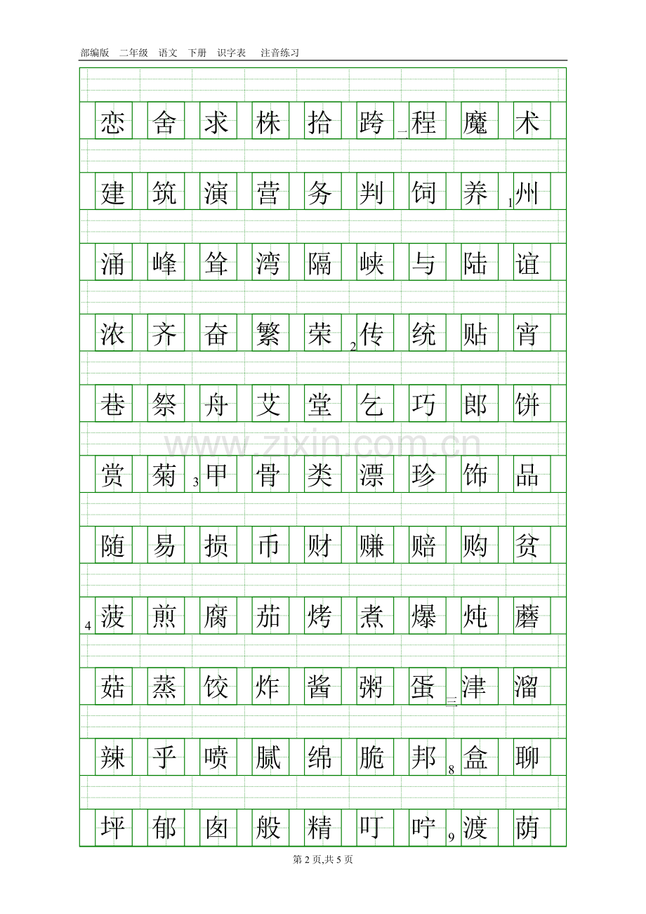 部编版二年级语文下册识字表生字注音(田字格).doc_第2页