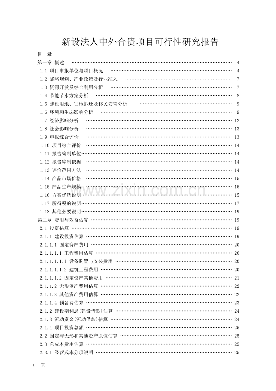 新设法人中外合资项目建设可行性研究报告.doc_第1页