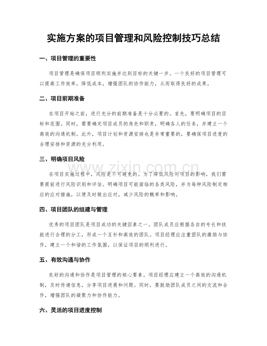 实施方案的项目管理和风险控制技巧总结.docx_第1页